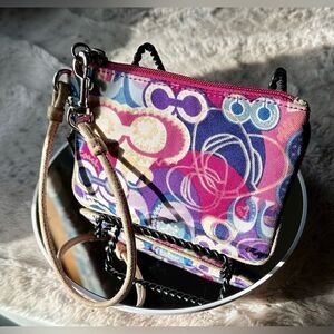 COACH Poppy Wristlet - Metallic Accents and Suede Strap